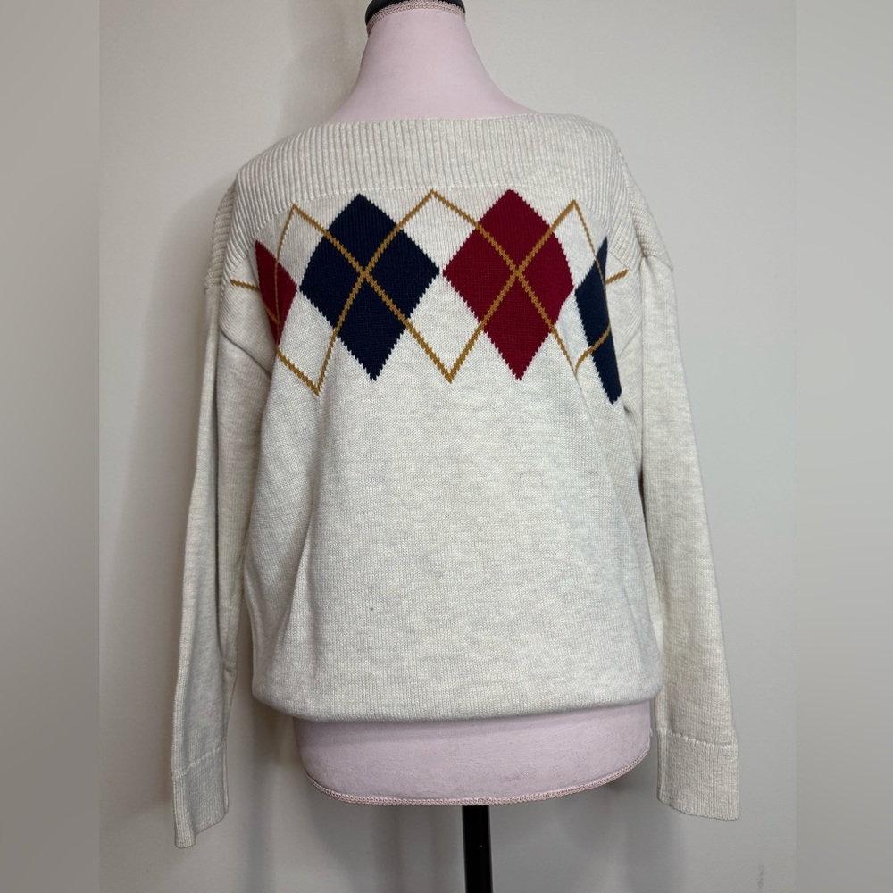 GAP Argyle Patterned Sweater - Cream, Red, Blue in size large